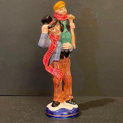 LOT:: 22 . Commemorative Christmas Ornaments, Royal Doulton Santa Head, Silvertone Dinner Bells and Scrooge and Tiny Tim figurine