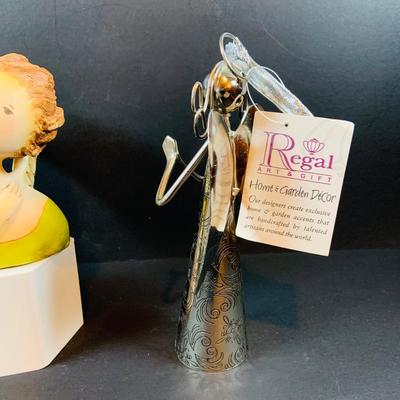 LOT 29: Angelic Collection of Figurines & Stain Glass Book- 2003 Demdaco Nancy Carter Angel, Precious Moments & more