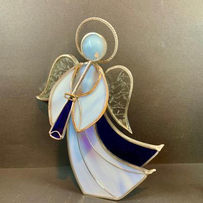LOT 29: Angelic Collection of Figurines & Stain Glass Book- 2003 Demdaco Nancy Carter Angel, Precious Moments & more