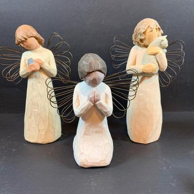 LOT 29: Angelic Collection of Figurines & Stain Glass Book- 2003 Demdaco Nancy Carter Angel, Precious Moments & more