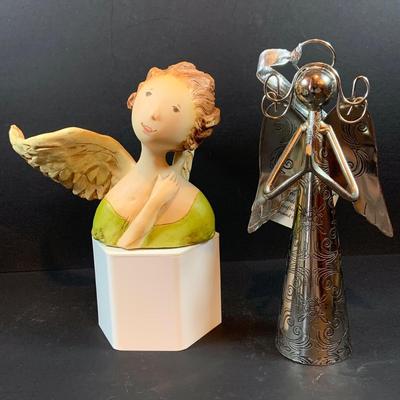 LOT 29: Angelic Collection of Figurines & Stain Glass Book- 2003 Demdaco Nancy Carter Angel, Precious Moments & more