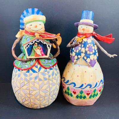 LOT 35: Set of 2 Jim Shore Snowmen - "Share the Story of Christmas "Nativity Snowman” and "Winter Spirit”