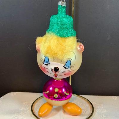 LOT:37: Collection of DeCarlini Blown Glass Ornaments Including Le Befana, Astropup, Mouse, Dutch Girl, soldier, Bird Angel, and Pierrot