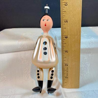 LOT:37: Collection of DeCarlini Blown Glass Ornaments Including Le Befana, Astropup, Mouse, Dutch Girl, soldier, Bird Angel, and Pierrot