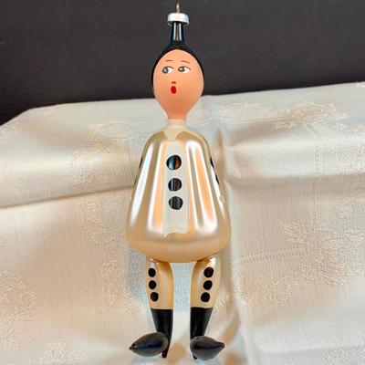 LOT:37: Collection of DeCarlini Blown Glass Ornaments Including Le Befana, Astropup, Mouse, Dutch Girl, soldier, Bird Angel, and Pierrot