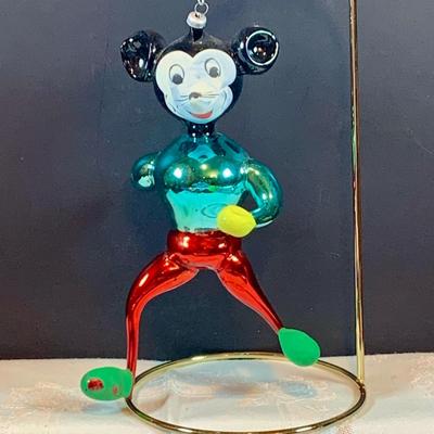 LOT 38: Hand Blown Glass Ornaments by Soffierian De Carlini Including Mighty Mouse, Squirrel, Pinocchio, Topo Gigio and Harlequin