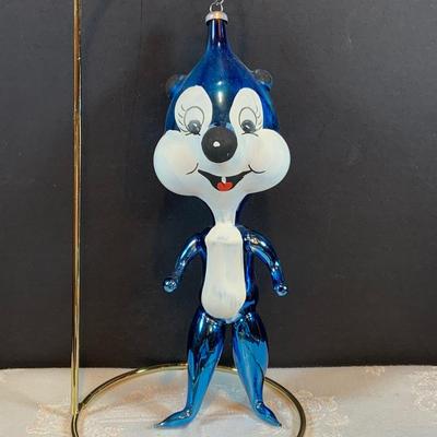 LOT 38: Hand Blown Glass Ornaments by Soffierian De Carlini Including Mighty Mouse, Squirrel, Pinocchio, Topo Gigio and Harlequin
