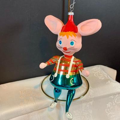 LOT 38: Hand Blown Glass Ornaments by Soffierian De Carlini Including Mighty Mouse, Squirrel, Pinocchio, Topo Gigio and Harlequin