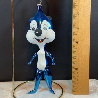 LOT 38: Hand Blown Glass Ornaments by Soffierian De Carlini Including Mighty Mouse, Squirrel, Pinocchio, Topo Gigio and Harlequin