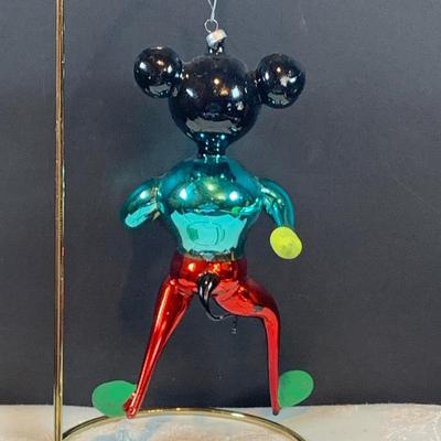 LOT 38: Hand Blown Glass Ornaments by Soffierian De Carlini Including Mighty Mouse, Squirrel, Pinocchio, Topo Gigio and Harlequin
