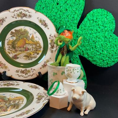 LOT:39: Luck of the Irish Collection Featuring Belleek Pig, Royal Tara, Annalee Leprechaun, and More
