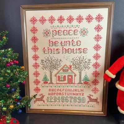 LOT 41: Vintage Christmas Collection Including a Knee Hugger Elf, a Doll with a Santa Mask, Bobbing Head Deer, Milk Glass Bowl and Much More