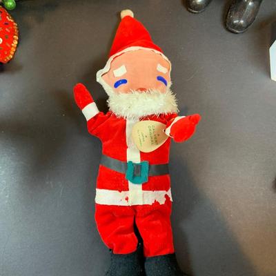 LOT 41: Vintage Christmas Collection Including a Knee Hugger Elf, a Doll with a Santa Mask, Bobbing Head Deer, Milk Glass Bowl and Much More