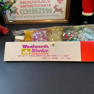 LOT 41: Vintage Christmas Collection Including a Knee Hugger Elf, a Doll with a Santa Mask, Bobbing Head Deer, Milk Glass Bowl and Much More