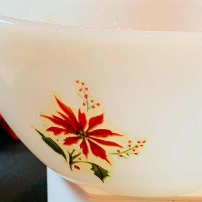 LOT 41: Vintage Christmas Collection Including a Knee Hugger Elf, a Doll with a Santa Mask, Bobbing Head Deer, Milk Glass Bowl and Much More