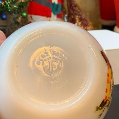 LOT 41: Vintage Christmas Collection Including a Knee Hugger Elf, a Doll with a Santa Mask, Bobbing Head Deer, Milk Glass Bowl and Much More