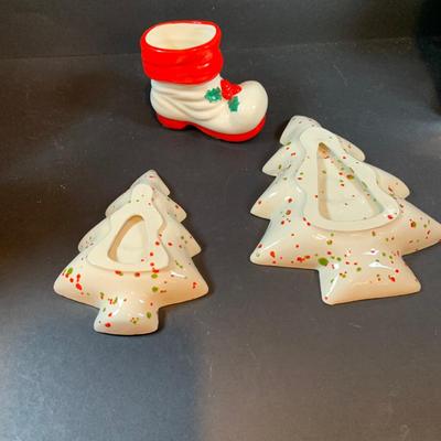 LOT:42: Vintage Christmas Decorations Including Annalee Snowman and Santa Head Ornaments, Light Up Singing Santa In Original Box, Ceramic...