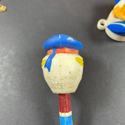 LOT43: Vintage Disney Collection Including Marx Plastic Figurines, Character Necklaces, Mickey Bag and Much More