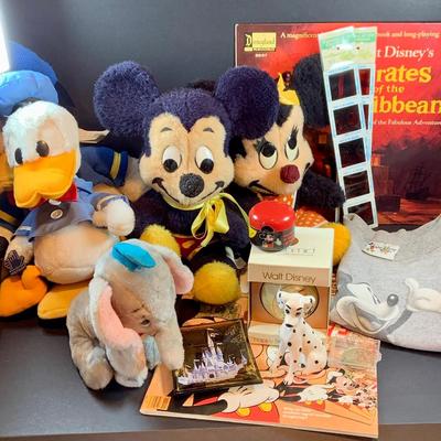 LOT 44: Vintage Disney Collection Including Plushes, Vinyl, Christmas Bulb, Ephemera and More