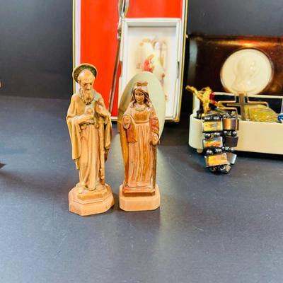 LOT 45: Collection of Rosaries, Crucifixes, Devotionals an Vintage Madonna Jewelry Box Made In Cuba