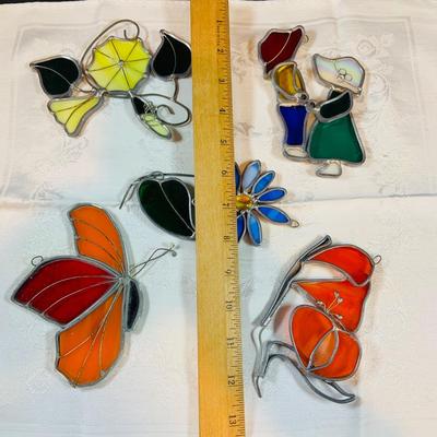 LOT 47: Set of 5 Beautiful Stained Glass Sun-catchers by Tiffany and More