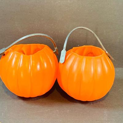 LOT 51: Assortment of Mini Jack-o-Lantern Buckets and Rosbro Style Pumpkin Head Scarecrow and More