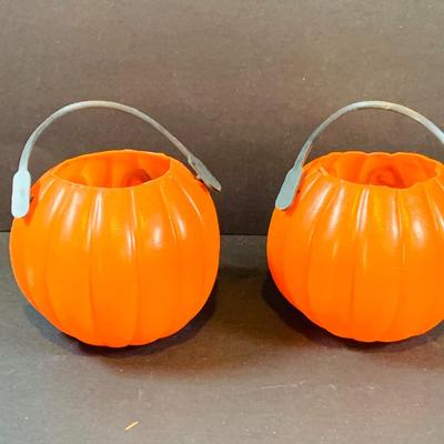 LOT 51: Assortment of Mini Jack-o-Lantern Buckets and Rosbro Style Pumpkin Head Scarecrow and More