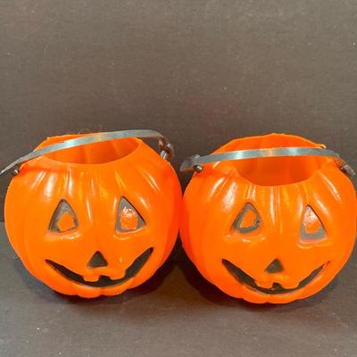 LOT 51: Assortment of Mini Jack-o-Lantern Buckets and Rosbro Style Pumpkin Head Scarecrow and More