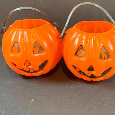 LOT 51: Assortment of Mini Jack-o-Lantern Buckets and Rosbro Style Pumpkin Head Scarecrow and More