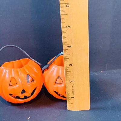 LOT 51: Assortment of Mini Jack-o-Lantern Buckets and Rosbro Style Pumpkin Head Scarecrow and More