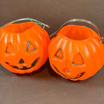 LOT 51: Assortment of Mini Jack-o-Lantern Buckets and Rosbro Style Pumpkin Head Scarecrow and More