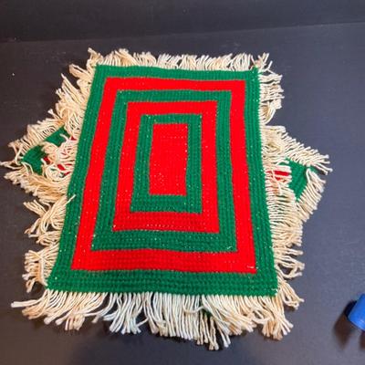 LOT 54: Old Time Christmas Decor Including Caroling Christmas Bells, Plastic Light-up Candle, Santa with Bell and Holiday Table Runners...