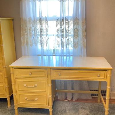 LOT 55: Vintage Six Piece Painted Wood with Micarta Laminate Top Bedroom Set and Table Lamp