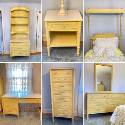 LOT 55: Vintage Six Piece Painted Wood with Micarta Laminate Top Bedroom Set and Table Lamp