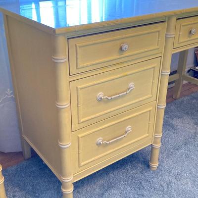 LOT 55: Vintage Six Piece Painted Wood with Micarta Laminate Top Bedroom Set and Table Lamp