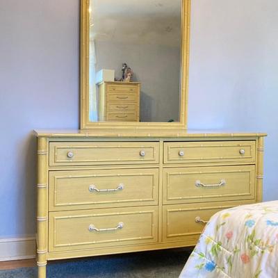 LOT 55: Vintage Six Piece Painted Wood with Micarta Laminate Top Bedroom Set and Table Lamp