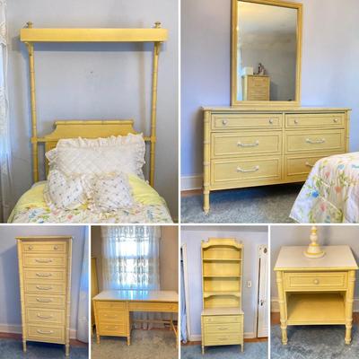 LOT 55: Vintage Six Piece Painted Wood with Micarta Laminate Top Bedroom Set and Table Lamp