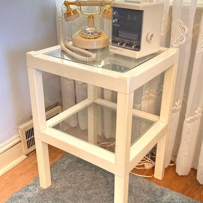 LOT 56: Vintage Sony Clock Radio Model TFM-C550W, French Style Princess Telephone and End Table