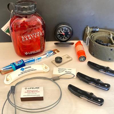 LOT 60: Jeep Backpack, Vintage Military Flasks, Survival Tools and Essentials