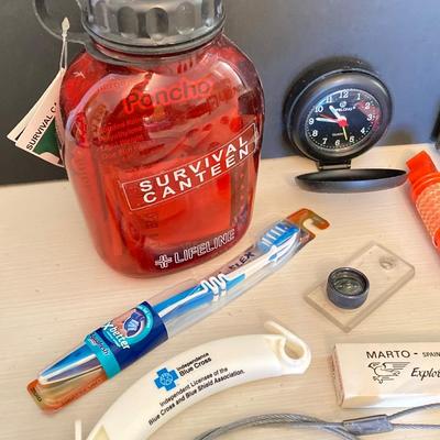 LOT 60: Jeep Backpack, Vintage Military Flasks, Survival Tools and Essentials