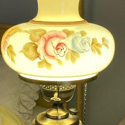 LOT 65: Vintage Hurricane Style Hand Painted Lantern Brass Floor Lamp