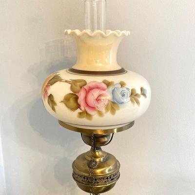 LOT 65: Vintage Hurricane Style Hand Painted Lantern Brass Floor Lamp