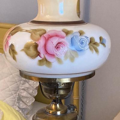 LOT 65: Vintage Hurricane Style Hand Painted Lantern Brass Floor Lamp