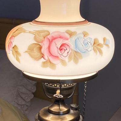 LOT 65: Vintage Hurricane Style Hand Painted Lantern Brass Floor Lamp