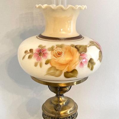 LOT 65: Vintage Hurricane Style Hand Painted Lantern Brass Floor Lamp