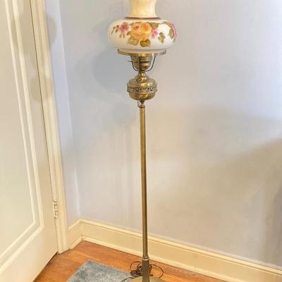 LOT 65: Vintage Hurricane Style Hand Painted Lantern Brass Floor Lamp