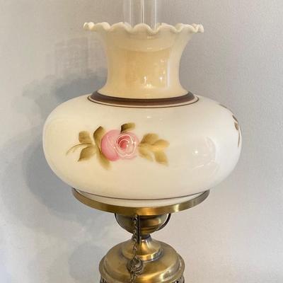 LOT 65: Vintage Hurricane Style Hand Painted Lantern Brass Floor Lamp