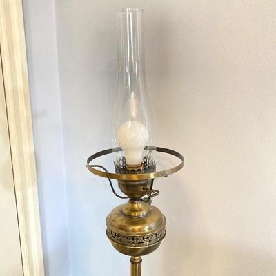 LOT 65: Vintage Hurricane Style Hand Painted Lantern Brass Floor Lamp