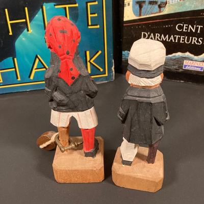 LOT 66: Nautical Collection - Decorative Carved Wooden Figurines, Sea Horses, Made in Spain Bowl, Books and More