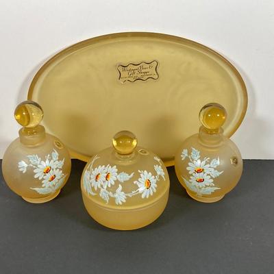 LOT 67: Vintage Westmoreland Handmade Frosted Glass Vanity Set, Perfume, Dusting Powders, Perfume Bottles and More